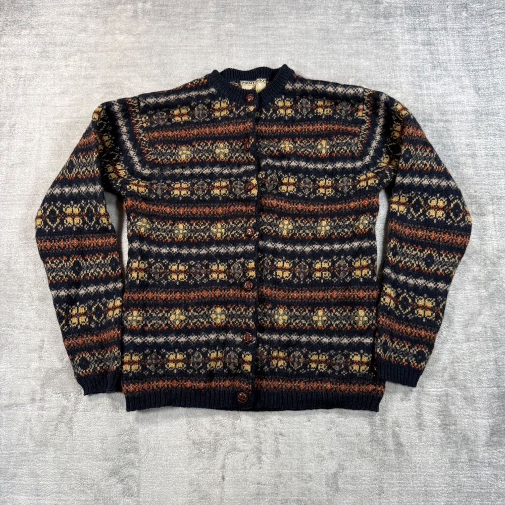 Point Zero Nicole Benisti Sweater Women Medium Blue VTG Fair Isle Wool Cozy
